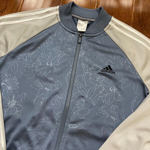 Adidas Floral Blue Gray Track Running Lightweight Jacket Women's Size Medium - Picture 2 of 8